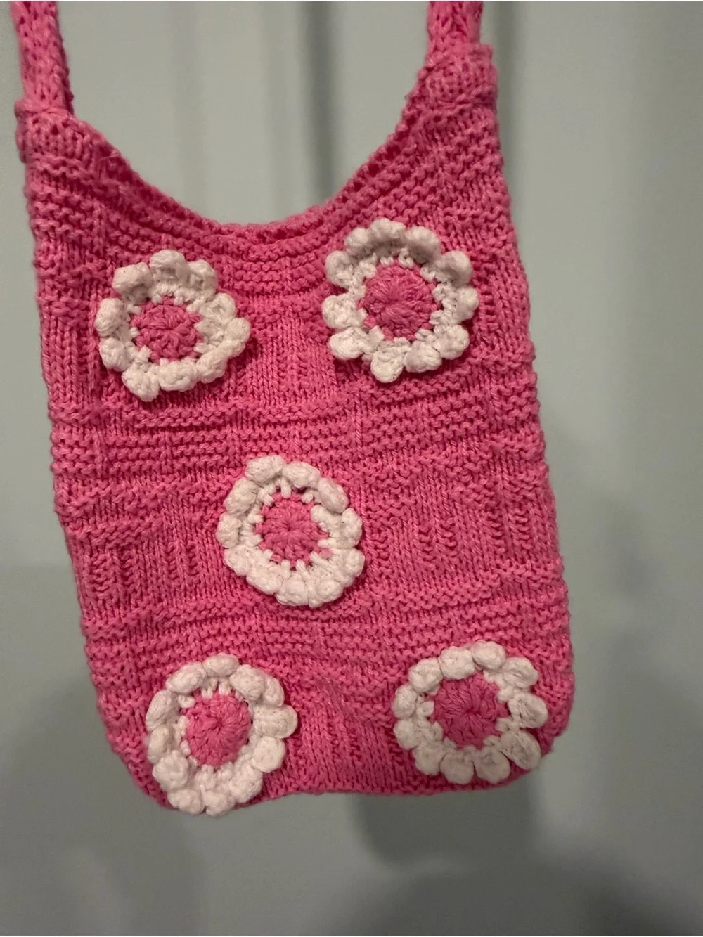 Handcrafted Pink Crochet Floral Crossbody Phone Pouch
